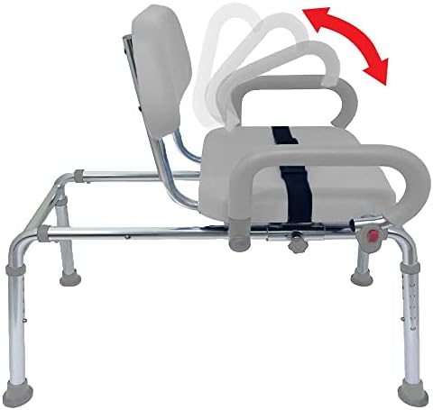 Carousel Sliding Shower Chair Transfer Bench with Swivel Seat, Premium Padded Bath, with Pivoting Arms, Adjustable Space Saving Design for Tubs, Shower, for Handicap & Seniors, Gray