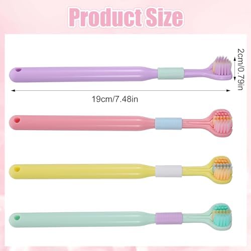 4 Pcs Random Color Three-Sided Soft Hair Toothbrush Medium Soft Bristle Toothbrush Cleaning Travel Brush Effective Wrap-Around Design Deeply Thorough Teeth for Adults Accessories Teeth Care