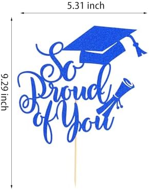 1Pc So Proud of You Cake Topper Congrats Grad 2026 Graduation Party Cake Decorations Graduation Cake Topper for Senior High School Graduation Party Decorations - Dark Bule Glitter