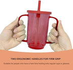 Qancesd Adult Sippy Cup for Elderly 12oz No Spill Cups for Adults 2 Handles Dysphagia Cups with Straw for Disabled Patients, Red
