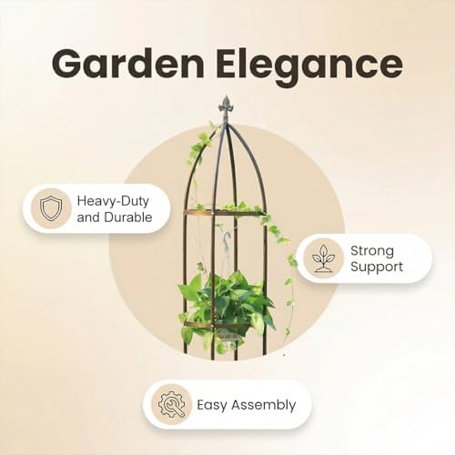 100% Metal Obelisk Garden Trellis 5.5 Feet Tall Sturdy Plant Support for Climbing Vines and Flowers Stands,1pc Upgrade (Bronze, Medium)