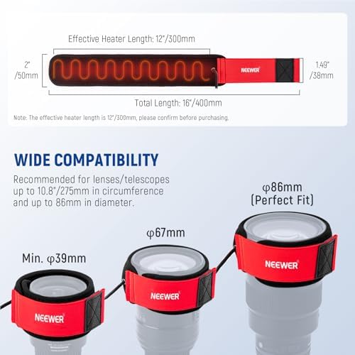 NEEWER 16"/400mm USB Lens Heater Warmer with 3 Temperature Settings, Dew Heater Strip Prevents Dew Fog Condensation for DSLR Mirrorless Camera Telescope Binocular Astrophotography, HW-17B