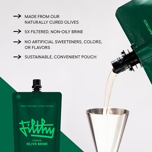 Filthy Martini Cocktail Kit, Premium Cocktail Kit, Includes Olive Brine, Pimento Stuffed Olives, Blue Cheese Stuffed Olives & 4 Stainless Steel Cocktail Picks, Non-GMO, Gluten Free