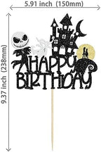 1Pc Halloween Happy Birthday Cake Topper Glitter Jack and Sally Pumpkin Bat Castle Ghost Halloween Cake Pick for Birthday Party Cake Decorations Supplies