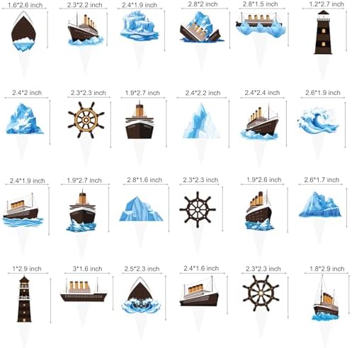 48PCS Nautical Party Cupcake Toppers Cruise Ship Birthday Party Decorations Ocean Ship Cake Decorations Iceberg Lighthouse Cupcake Picks for Cruise Liner Nautical Theme Birthday Baby Shower Supplies