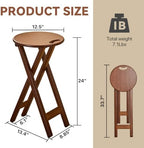 Solid Wood Counter Height Bar Stools Foldable Kitchen Stools Bamboo Barstools with Footrest Portable Stool with Built-In Handle Breakfast Stools 17 24 inch Wooden Stool for Outdoor/Indoor Home Bar(Sea
