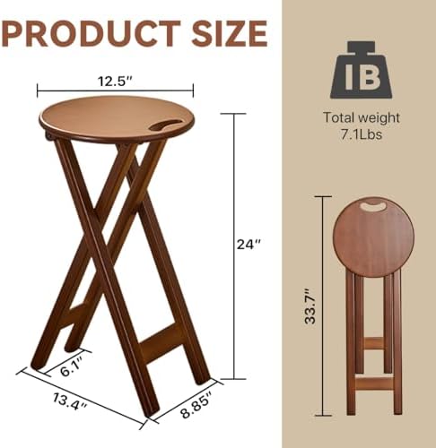 Solid Wood Counter Height Bar Stools Foldable Kitchen Stools Bamboo Barstools with Footrest Portable Stool with Built-In Handle Breakfast Stools 17 24 inch Wooden Stool for Outdoor/Indoor Home Bar(Sea