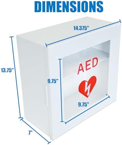 Non Alarmed AED Defibrillator Wall Mounted Storage Cabinet - 14.5'' x 7'' x 13.75'' Steel AED Holder Defibrillator Cabinet for Emergency at Church, Fitness Center, Home, Office, Warehouse