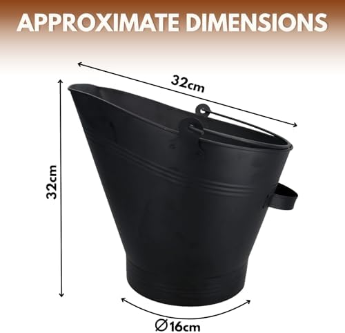 HomeZone Coal Bucket Hod Scuttle Fireside Accessories Kindling, Log & Fuel Storage for Indoor Homeware (BLACK WATERLOO STYLE BUCKET)