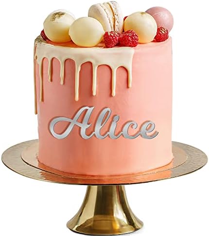 Personalized Cake Topper for Birthday Wedding with Any Text Numbers Mirror Acrylic Cake Toppers Cake Decoration for Birthday Anniversary Baby Shower Graduation (Silver)