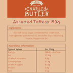 Charles Butler Assorted Toffees 190g (6.7oz) | Assortment of Handmade Old Fashioned English Toffee Candy Individually Wrapped | Creamy & Chewy Caramels Gift Box | British Sweets from England