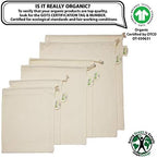 Simple Ecology Reusable Grocery Produce Shopping and Storage Bags, Organic Cotton Muslin, Set of 6 (2 ea. of L, M, S)