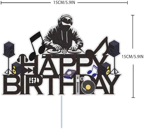 Dj Disco Happy Birthday Cake Topper Music Rock Disco Hip Hop Black Glitter Cake Decoration Carnival party Dj Disco Unisex adult Theme Birthday Party Supplies