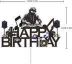 Dj Disco Happy Birthday Cake Topper Music Rock Disco Hip Hop Black Glitter Cake Decoration Carnival party Dj Disco Unisex adult Theme Birthday Party Supplies
