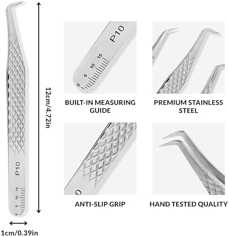 PLA Professional Lash Extension Tweezer Set 5 Pair Silver Ultimate Volume Tweezers Fiber Tip Essential Must Have Lash Artist Kit for Premade, Fan Making and Isolation with Magnetic Storage Case