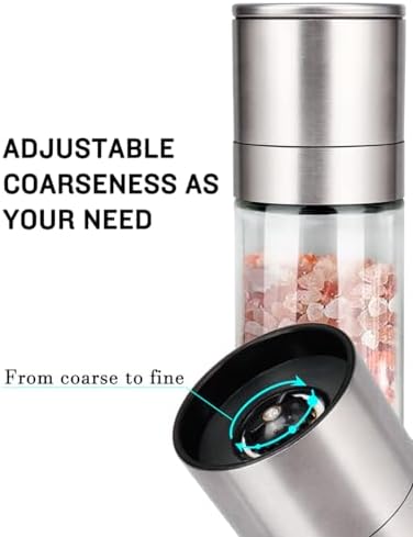 Gulex® Salt Grinder Pepper Mill, Refillable, Adjustable Coarseness Black Pepper Grinder, Stainless Steel Sea Salt Shaker with Ceramic Rotor(Seasoning not included)