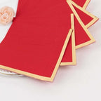100 Count Red 2-Ply Paper Beverage Napkins with Gold Foil Edge, Soft Disposable Cocktail Napkins 18 GSM - 5"x5"