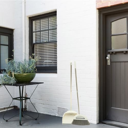Holibanna Broom Dustpan Set Long Handle Multi-Functional Household Cleaning Tool Hair and Debris Wiper for Indoor and Outdoor Use Metal Handle Easy Clean