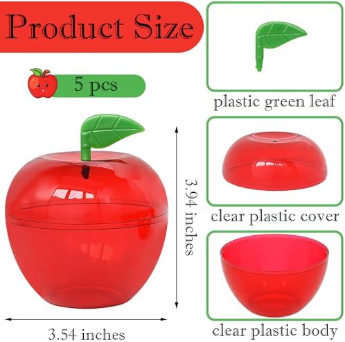 5 Pcs Large Plastic Apple Container Apple Shaped Candy Toy Gift Filled Containers for Graduation Thank You Teacher Gift, Back to School Gift, Party Favors