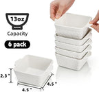 6 Pack 13 OZ Ceramic Baking Dishes, 4.5" Mini Square Bakeware Set, Small Baking Pan with Handle, Individual Casserole Dish for Oven, Roasting, Lasagna, Pie, Gratin, Microwave Safe, White