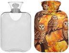 Owls Perched Tree Branches Leaves Hot Water Bottles with Soft Velvet Cover Hot Water Bag for Hot and Cold Compress Medium