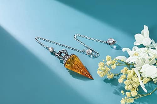 Jovivi Natural Citrine Crystal Pendulums for Divination Dowsing 6 Facted Crown Hexagonal Pointed Resin Chip Stones Healing Reiki Chakra Gemstone Pendulum Pendant Wiccan Witchcraft