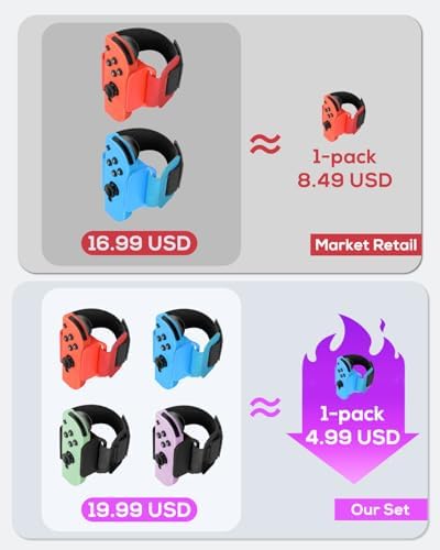 [4 PACK] Wristband for Just-Dance 2026 2025 2024 2023 Nintendo Switch/ for Zumba Burn It Up, Band for Joy-Con Grip, Adjustable Wrist Strap for Adult Teens and Kids, Skin-Kindly (Black Black/ Red Blue)