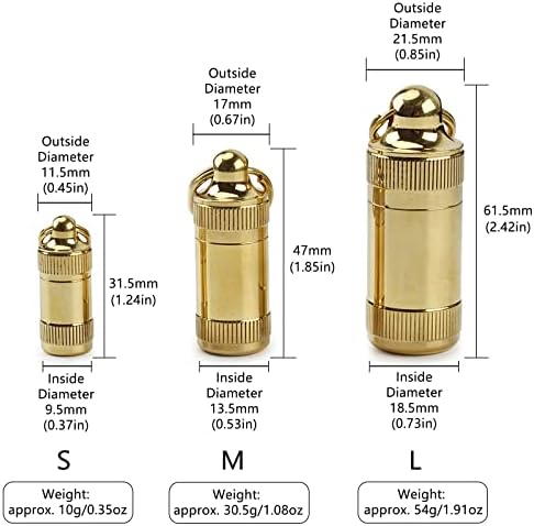 Portable Pill Case Container, Mini Brass Waterproof Keychain Pill Storage Box, Pill Holder Medicine Organizer for Pocket, Purse, Necklace, Outdoor Travel/Camping, S