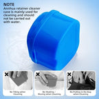 Denture Cup Dental Retainer Case Cleaning with Strainer Basket, Orthodontic Bath Box Mouthguard Storage Soaking Holder - Dark Blue
