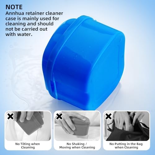 Denture Cup Dental Retainer Case Cleaning with Strainer Basket, Orthodontic Bath Box Mouthguard Storage Soaking Holder - Dark Blue