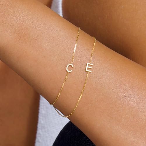 Turandoss Gold Initial Bracelets for Women Girls Jewelry Gifts Trendy - Dainty 18k Gold Plated Letter Initial Bracelet Tiny Letter A-Z Bracelets Personalized Bracelets Gifts for Women Girls Gifts