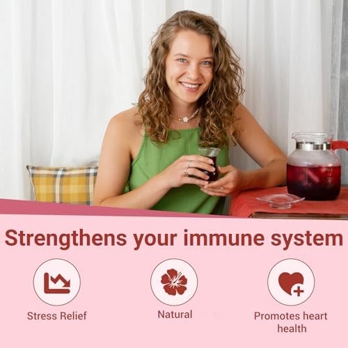 Hibiscus Tea Bags, 100% Natural Hibiscus Flowers Herbal High Blood Pressure Tea Bags, No Sugar/Gluten, Caffeine Free-50 Count (Pack of 1)