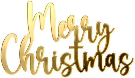 Mirror Gold Merry Christmas Cake Toppers - Acrylic & Side Cake Decorations Kit in Gold