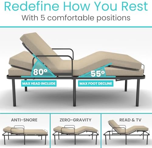 Vive Adjustable Bed Base Frame (Twin) - Electric Heavy Duty Metal Platform Bed Frame with Adjustable Base for Hospital Mattress - Remote for Head, Leg & Foot Incline - Dual USB Ports - Easy Assembly