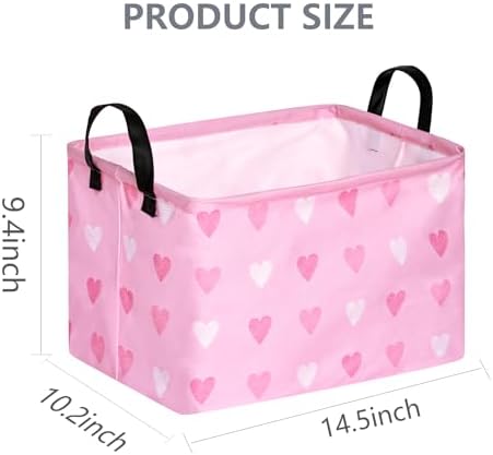Valentine's Day Gift Basket Pink Heart Print Box Hamper Storage Basket Collapsible Organizer Bin Gift Shelf Baskets for Home and Kitchen Storage