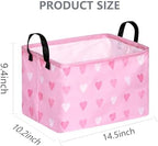 Valentine's Day Gift Basket Pink Heart Print Box Hamper Storage Basket Collapsible Organizer Bin Gift Shelf Baskets for Home and Kitchen Storage