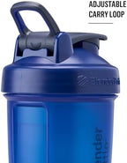 BlenderBottle Shaker Bottle with Pill Organizer and Storage for Protein Powder, Classic V2 ProStak System, 22-Ounce, Blue