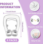 Anti Snoring Devices (8 Pack), Adjustable Silicone Snoring Solution, Anti Snoring Nose Clip, Effectively Relieve Snoring, Stop Snoring for Men and Women, Clear