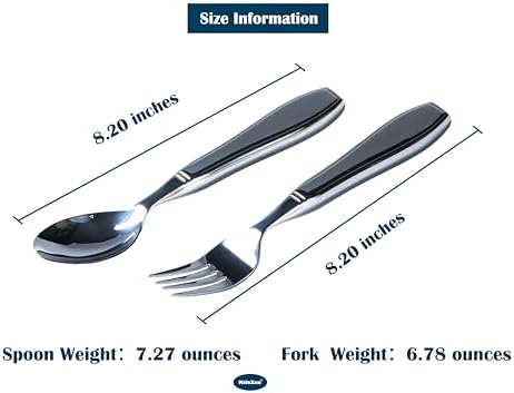 Weighted Utensils for Hand Tremors, Adaptive flatware Stainless Steel Spoon and Fork Set for Elderly, Arthritis, Parkinson’s, Pack of 2