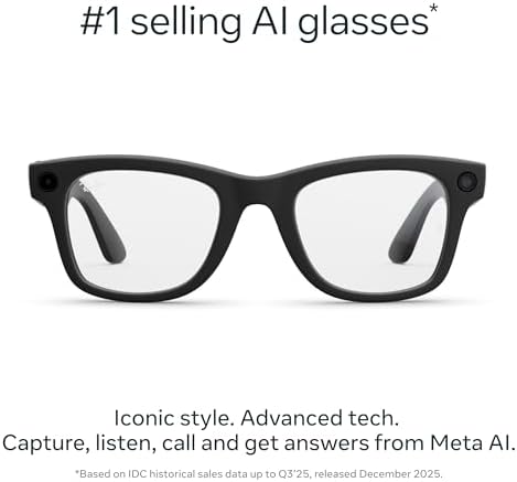 Ray-Ban Meta (Gen 2), Wayfarer, Matte Black | Smart AI Glasses for Men, Women — 2X Battery Life — 3K Ultra HD Resolution and 12 MP Wide Camera, Audio, Video — Clear Lenses — Wearable Technology