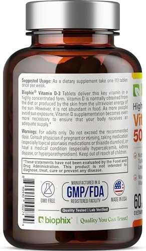 biophix Vitamin D-3 50000 IU 60 Tablets - High-Potency Supports Strong Bones Immune Health
