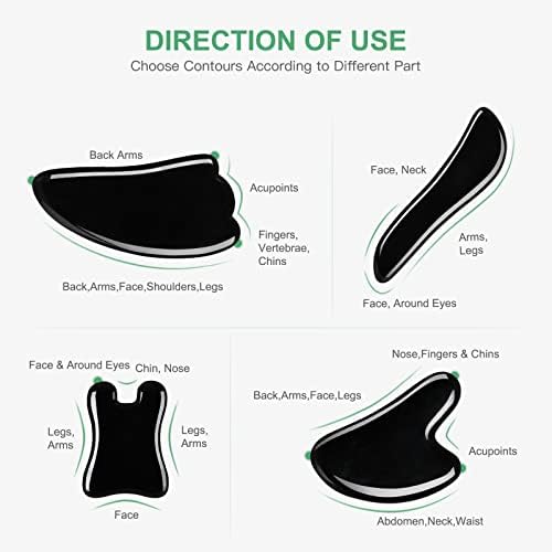 airogym Guasha Massage Tool, Natural Gua Sha Board, 4PCS Guasha Stone Scraping Massage Sets for SPA, Acupuncture, Physical Therapy, Muscle Knots, Facial Caring Point Treatment (Black)