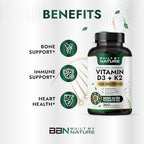 Built by Nature Vitamin D3 K2 5000 IU + 100 mcg MK-7 - Extra Strength, High Absorption - Bone, Heart & Immune Support - Coconut MCT Oil - Non-GMO – 1 Year Supply - 360 Softgels