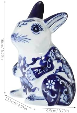 ABOOFAN 1 Pack Easter Bunny Figurine 6.3'' Blue and White Porcelain Rabbit Statue for Tabletop Decoration, Holiday Animal Statue, Easter Party Bunny Decoration, Chinoiserie Collectible Gift