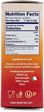 SOSALT DAL MARE DI TRAPANI Coarse Natural Sea Salt, 4 pack x 1 kg (35.3 oz), Sicilian Sea Salt, Trapani, Mediterranean, Sicily, Italy