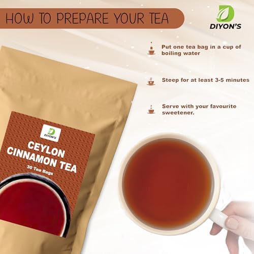 Ceylon Cinnamon 30 Tea Bags, Made with 100% Ceylon Cinnamon Sticks Packed with Kraft Stand Up Resealable Pouch.