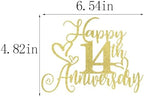 golden Glitter Happy 14th Anniversary Cake Toppers-Wedding Anniversary Party Decorations,gold Wedding Party，Birthday Party Decorations,Company Anniversary Party/14th Birthday Party Decorations (14th)