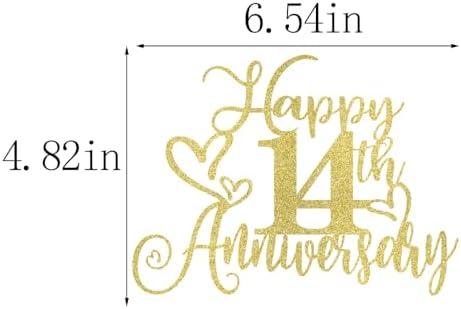 golden Glitter Happy 14th Anniversary Cake Toppers-Wedding Anniversary Party Decorations,gold Wedding Party，Birthday Party Decorations,Company Anniversary Party/14th Birthday Party Decorations (14th)