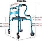 Walker for Seniors，Folding Adult Standard Walkers with 4 Wheels and Seat Lightweight Portable Walking Frame Height Adjustable Mobility Aid for Handicap Disabled Rehabilitation Training Medical Equipm
