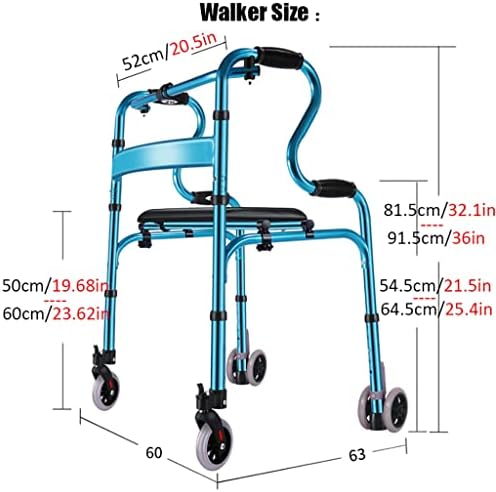 Walker for Seniors，Folding Adult Standard Walkers with 4 Wheels and Seat Lightweight Portable Walking Frame Height Adjustable Mobility Aid for Handicap Disabled Rehabilitation Training Medical Equipm
